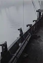 Bulwark of HMS Largs with 4 fittings, 2 lifted, 2 deployed